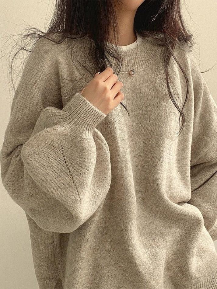 Oversized Split Hem Pullover Sweater - AnotherChill