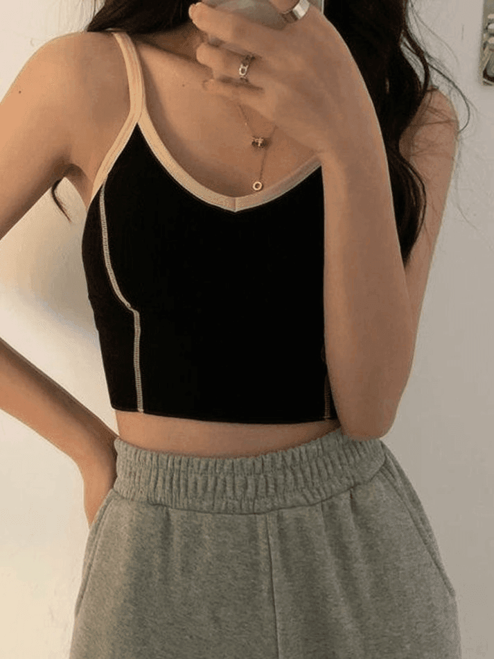 Patchwork Padded Crop Cami Top - AnotherChill