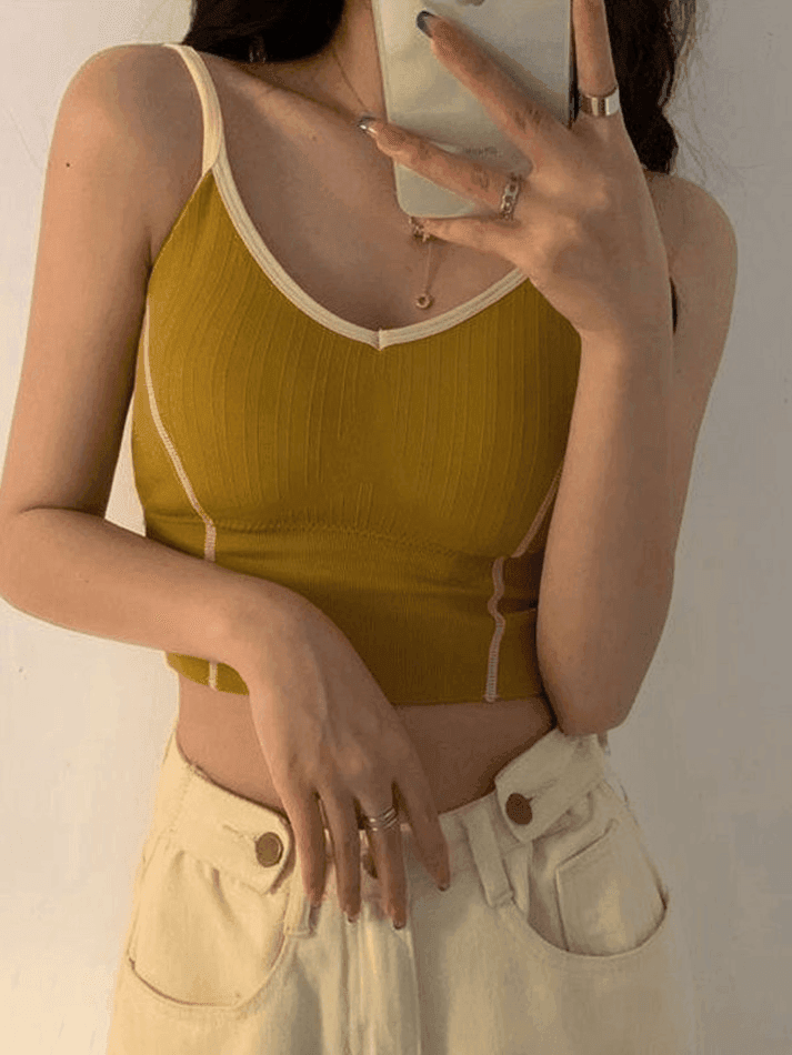 Patchwork Padded Crop Cami Top - AnotherChill