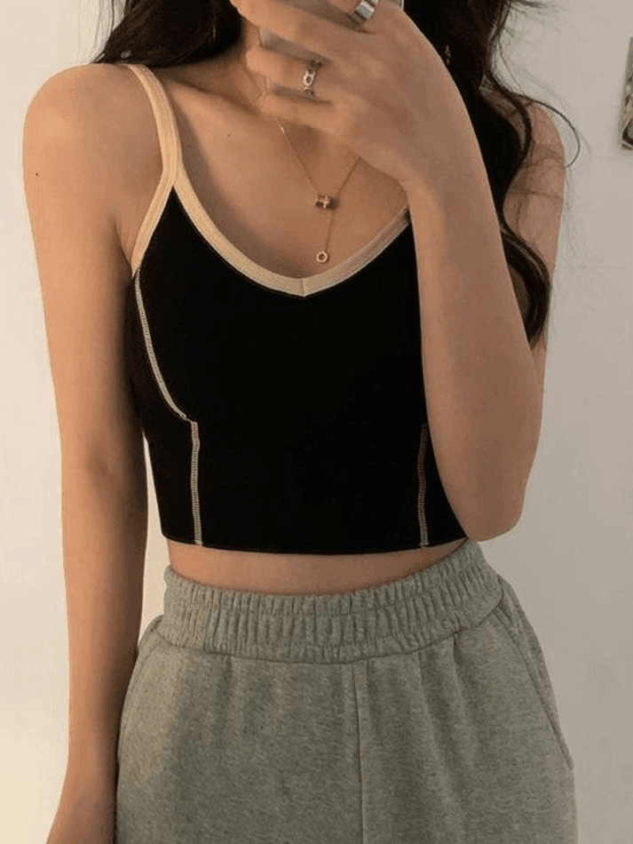 Patchwork Padded Crop Cami Top - AnotherChill