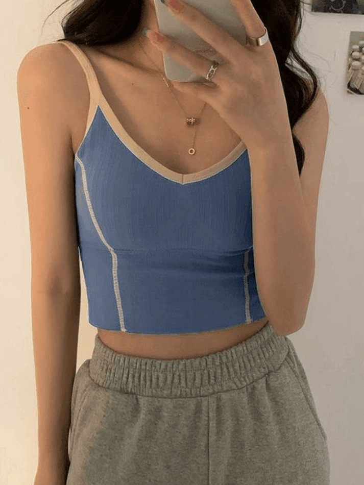 Patchwork Padded Crop Cami Top - AnotherChill