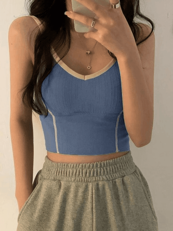 Patchwork Padded Crop Cami Top - AnotherChill