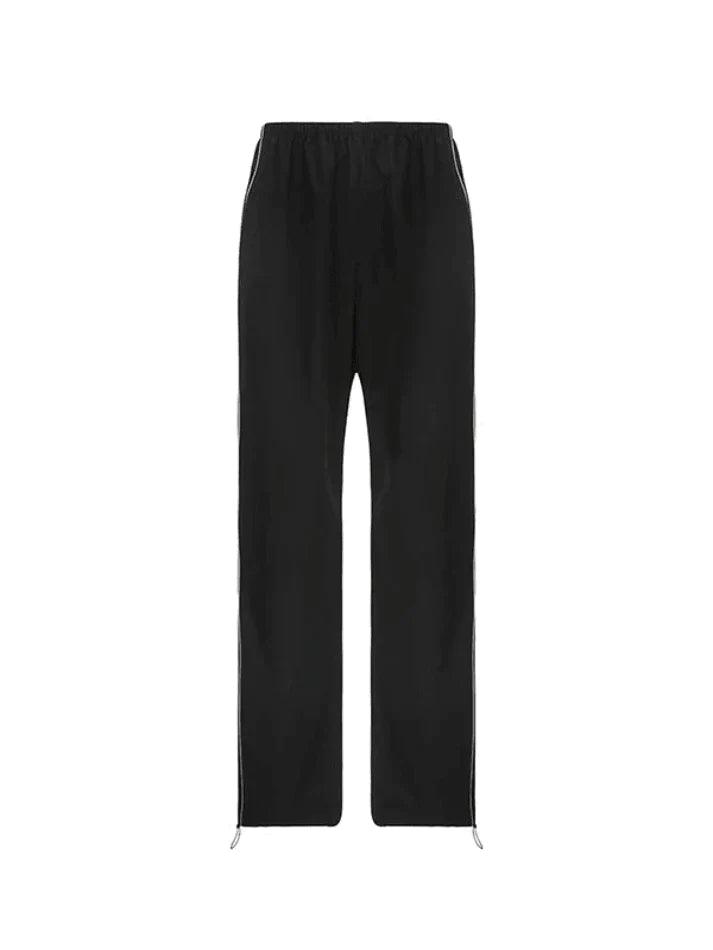 Piping Detail Black Baggy Sweatpants - AnotherChill