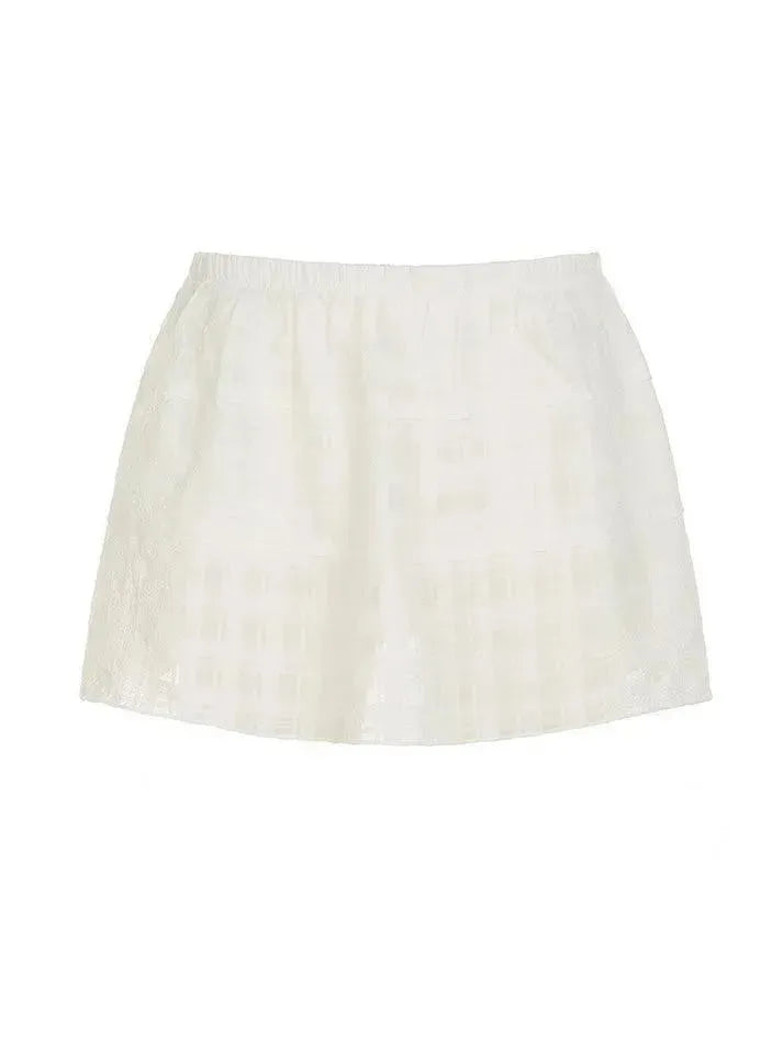 Plaid Mesh Solid Color Mini Skirt - AnotherChill