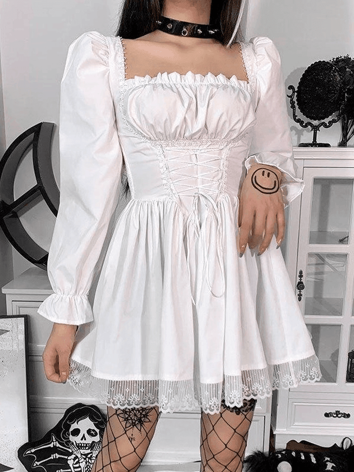 Puff Sleeve Corset Tie Mini Dress - AnotherChill