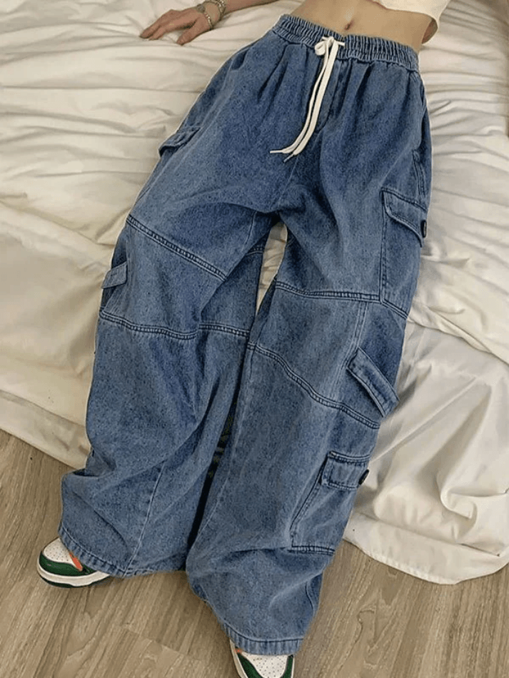 Punk Blue Wash Baggy Cargo Jeans - AnotherChill