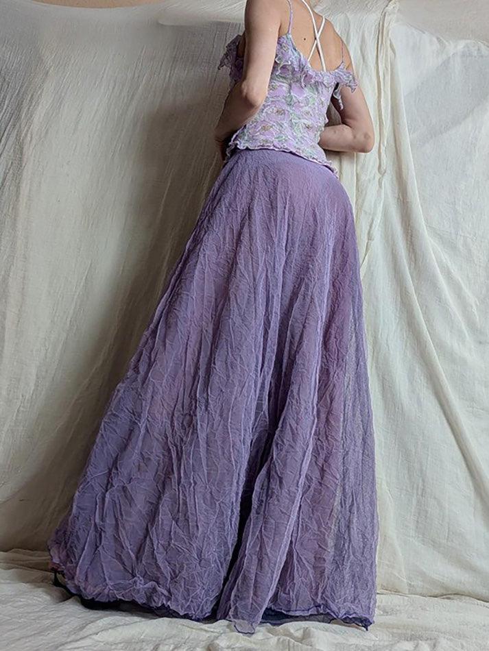 Purple Textured High-Waist A-Line Skirt - AnotherChill