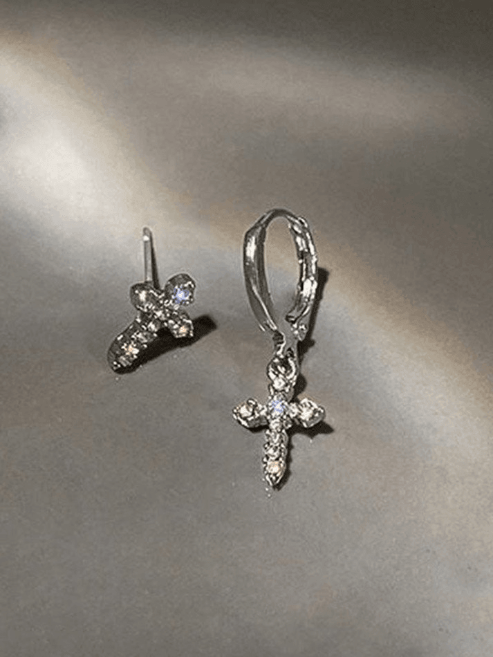 Rhinestone Cross Decor Earring - AnotherChill