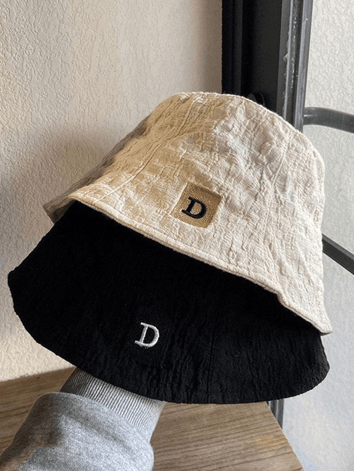 Ruched Letter Embroidery Bucket Hat - AnotherChill