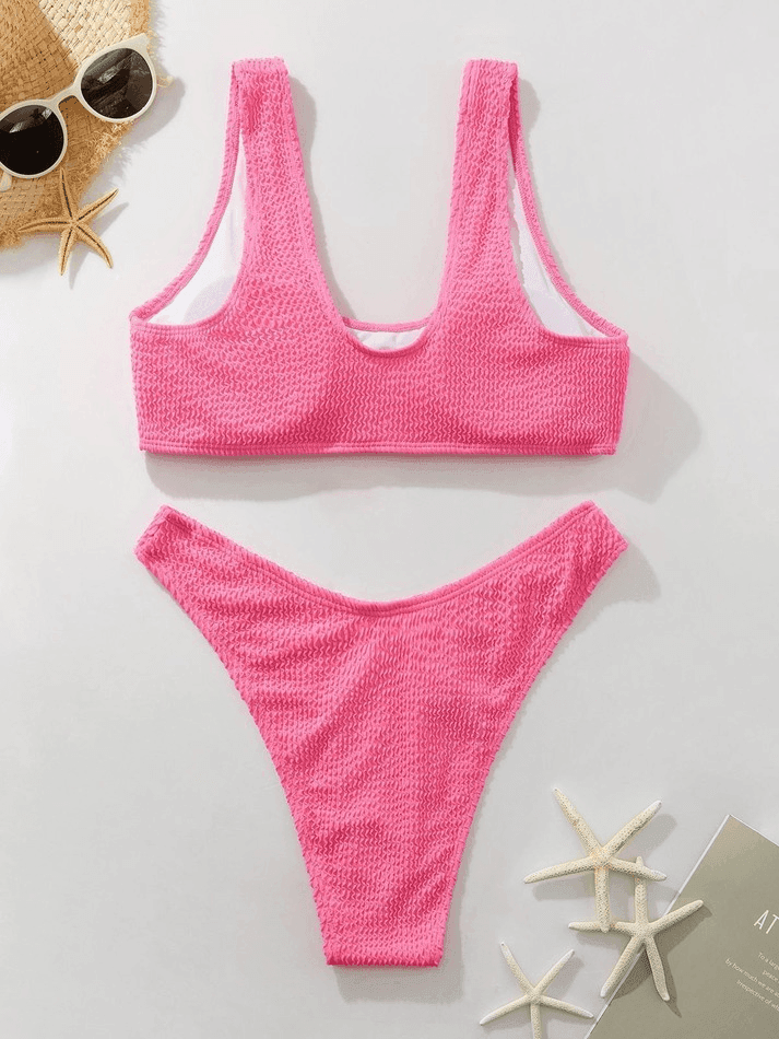 Scoop Neck Smocked Bikini Set - AnotherChill