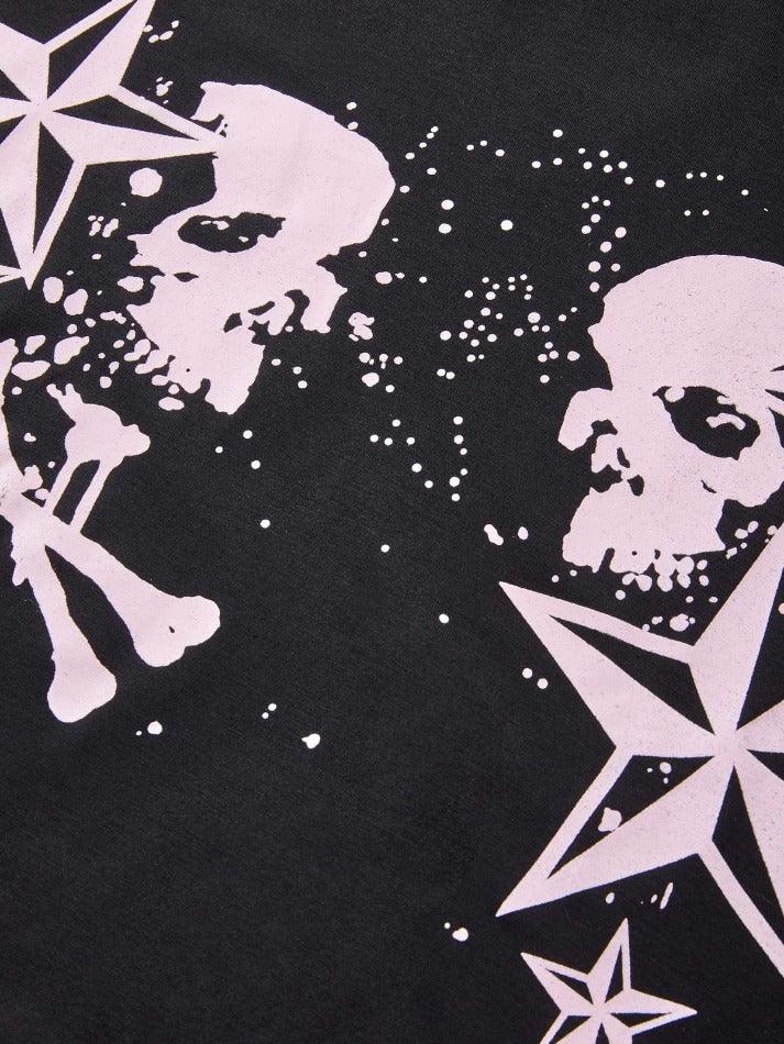 Short Sleeve Black Skull Graphic Oversized Tee - AnotherChill