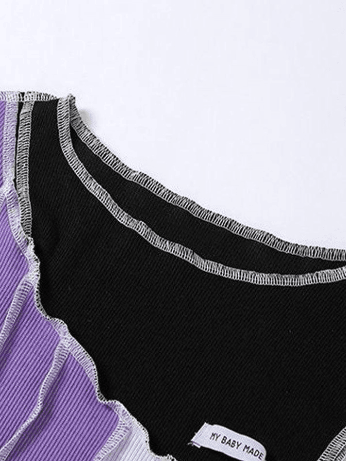 Sleeve Detail Irregular Patchwork Crop Top - AnotherChill