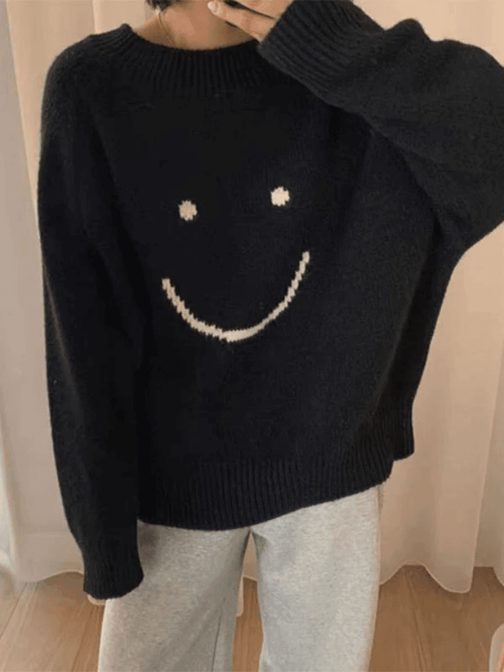 Smiley Face Oversized Sweater - AnotherChill