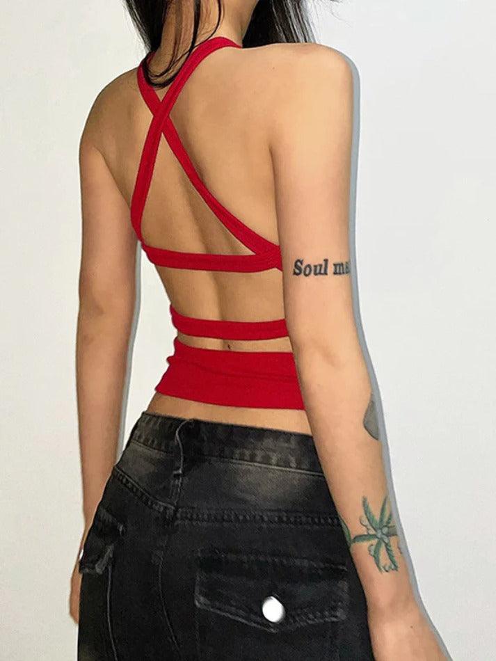 Solid Color Backless Cropped Tank Top - AnotherChill