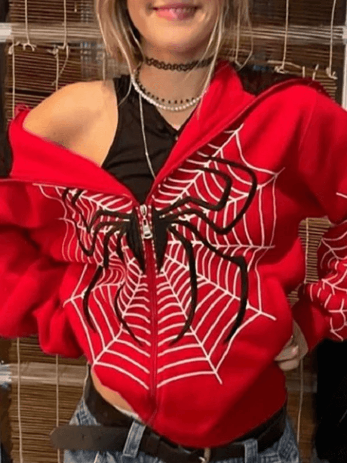 Spider Print Zip-Up Hoodie - AnotherChill