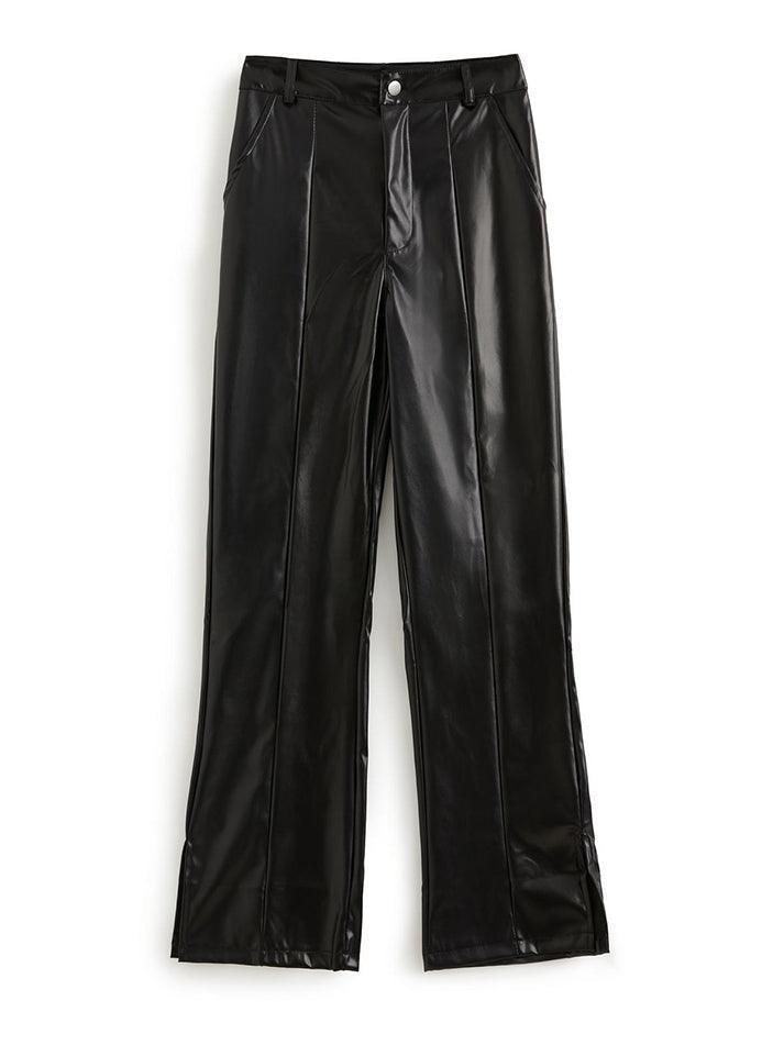 Split Flare Leg Pu Leather Pants - AnotherChill