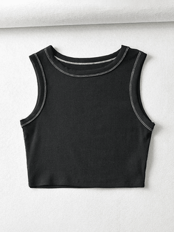 Stitched Detail Ribbed Crop Tank Top - AnotherChill