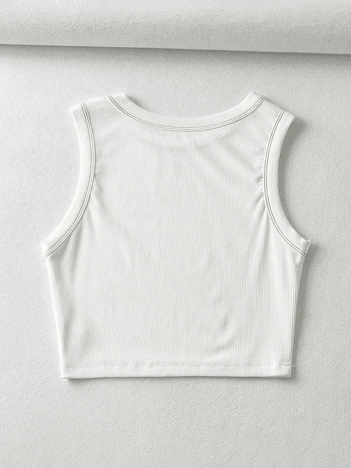 Stitched Detail Ribbed Crop Tank Top - AnotherChill