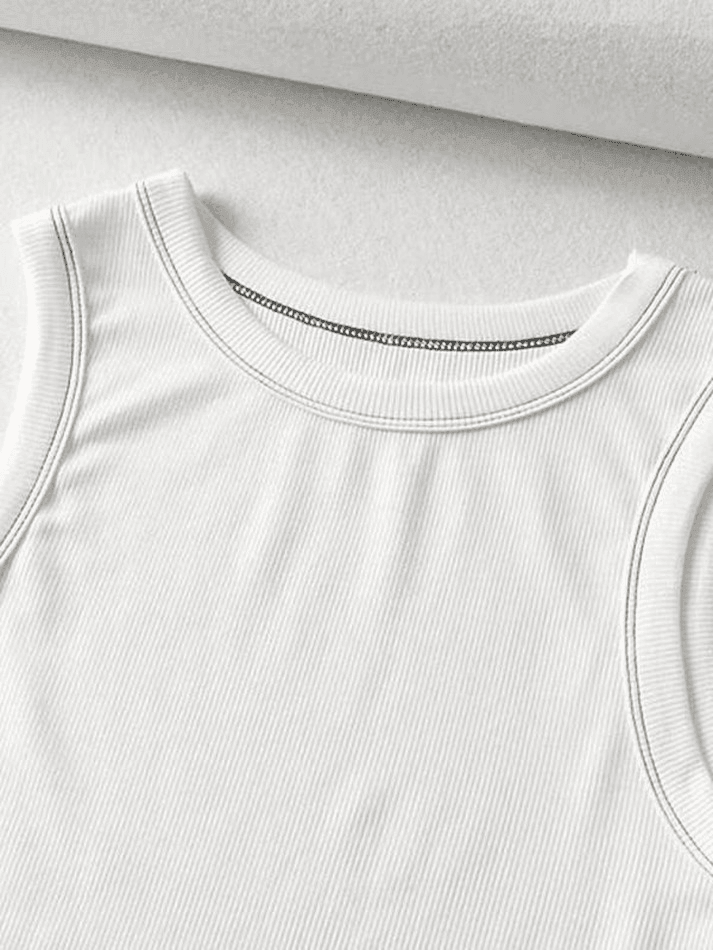 Stitched Detail Ribbed Crop Tank Top - AnotherChill