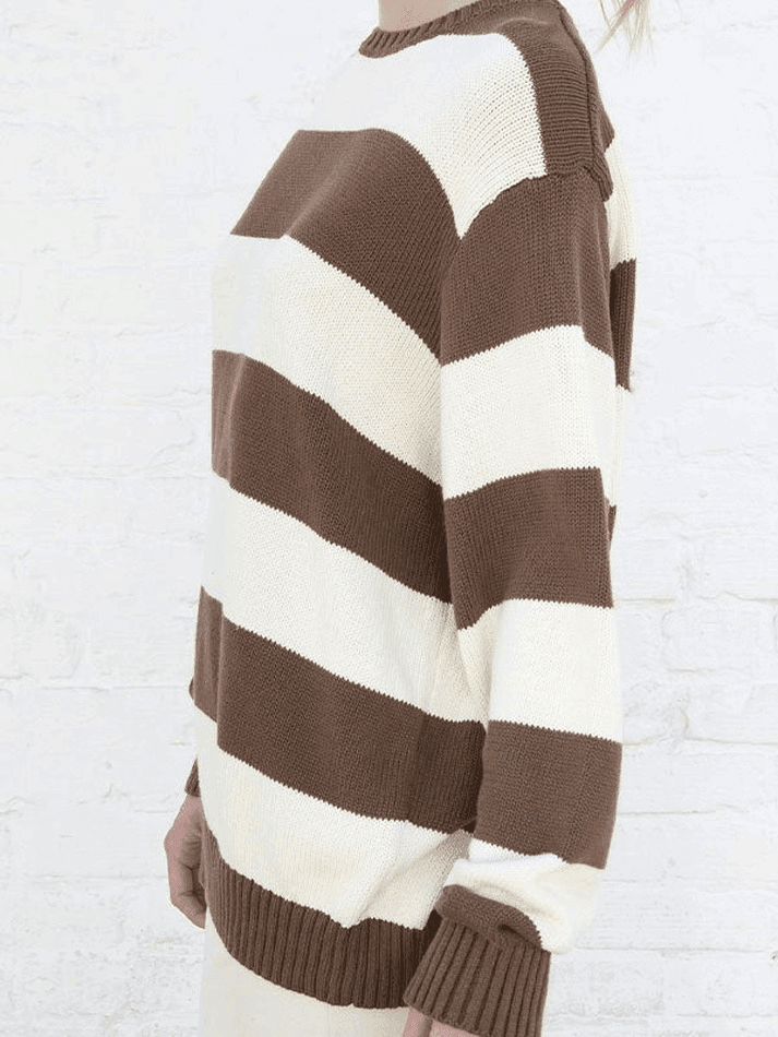 Striped Crew Neck Knit Sweater - AnotherChill