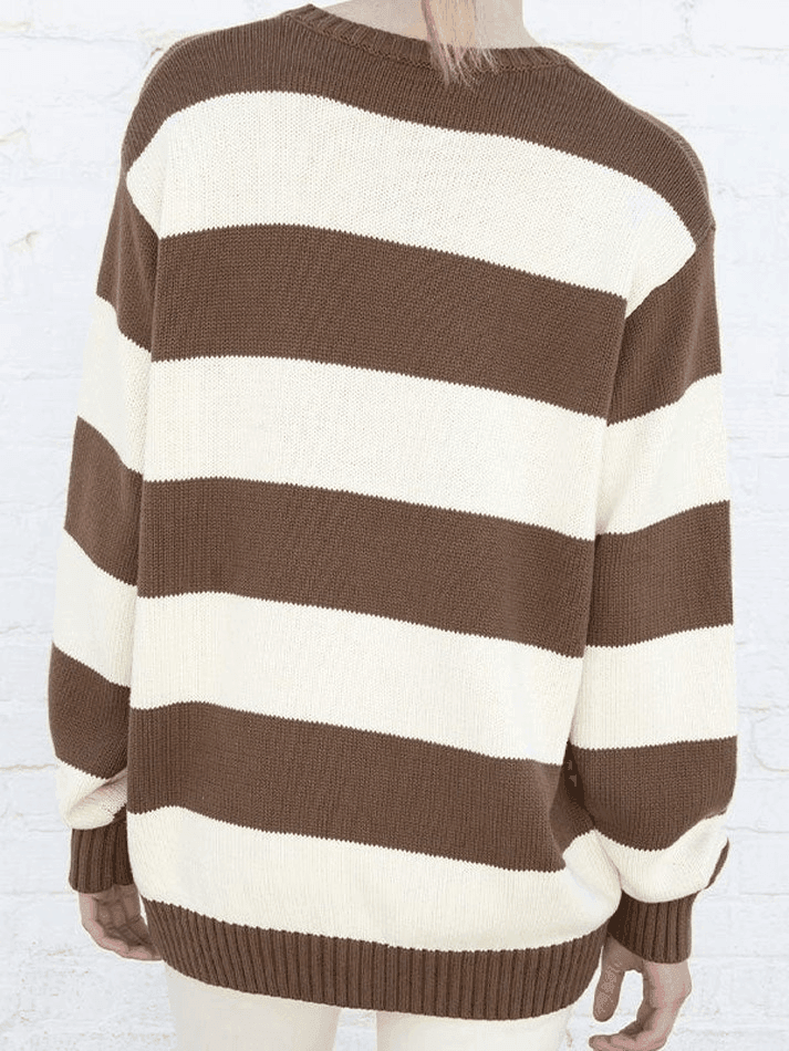 Striped Crew Neck Knit Sweater - AnotherChill
