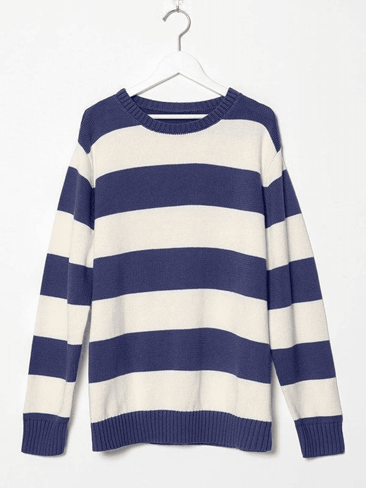 Striped Crew Neck Knit Sweater - AnotherChill