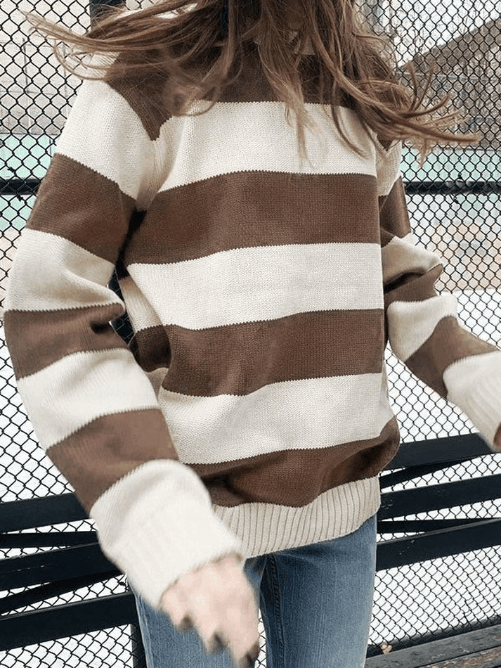 Striped Crew Neck Knit Sweater - AnotherChill