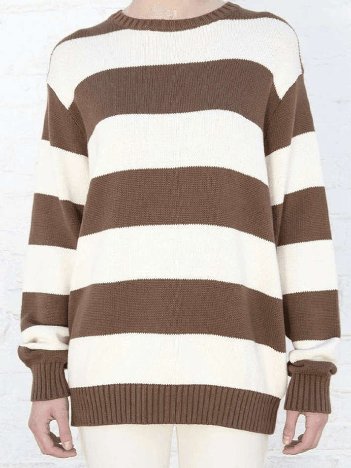 Striped Crew Neck Knit Sweater - AnotherChill