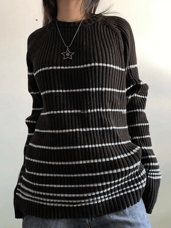 Striped Ribbed Pullover Knit Sweater - AnotherChill