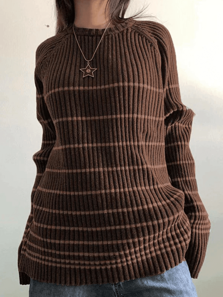 Striped Ribbed Pullover Knit Sweater - AnotherChill