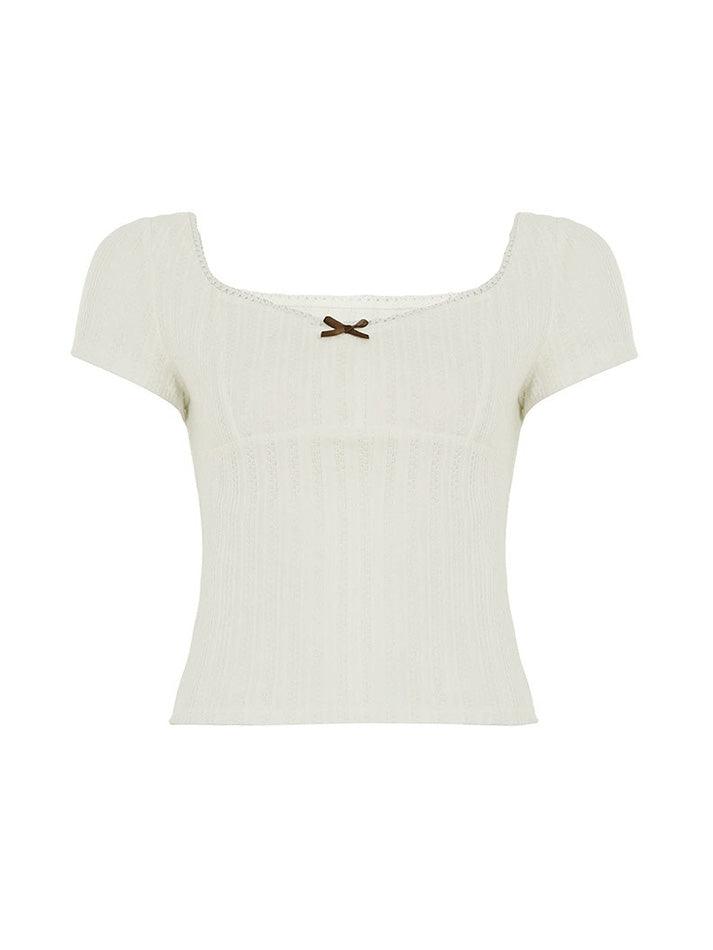 Textured Bow Square Neck Crop Top - AnotherChill