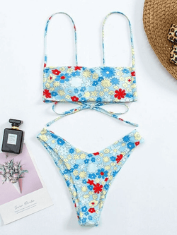 Tie Back Floral Print Bikini Set - AnotherChill