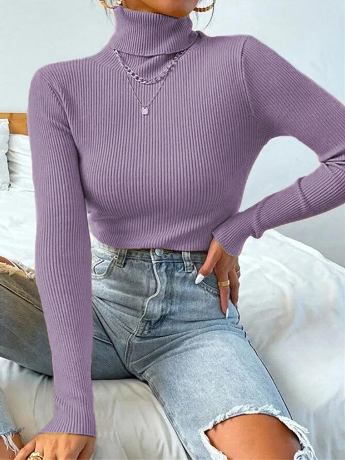 Turtleneck Ribbed Knit Sweater - AnotherChill