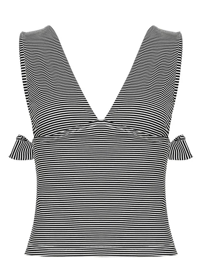 Vintage Contrast V-Neck Striped Tank Top - AnotherChill