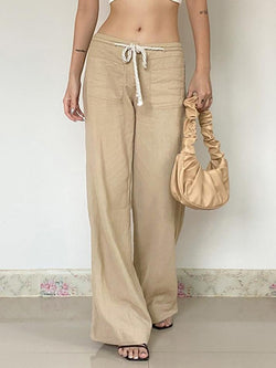 Vintage Drawstring Tie Low-Waist Straight-Leg Pants - AnotherChill