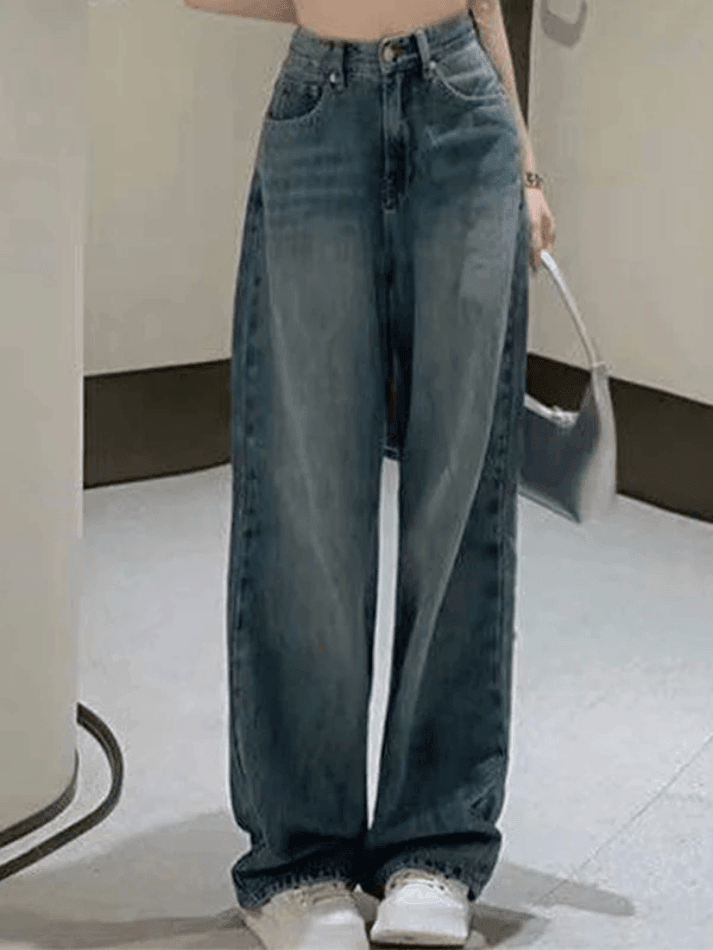 Vintage Faded Wash Straight Leg Boyfriend Jeans - AnotherChill