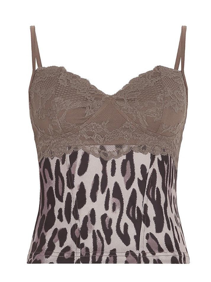 Vintage Lace Leopard V-Neck Cami Top - AnotherChill