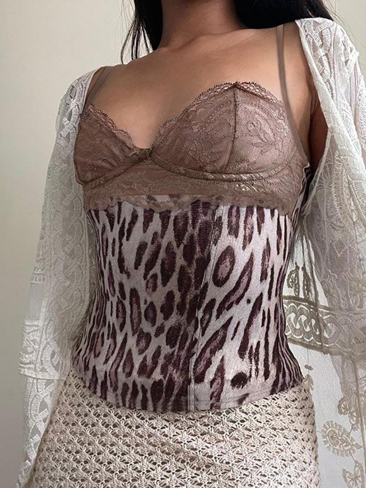 Vintage Lace Leopard V-Neck Cami Top - AnotherChill