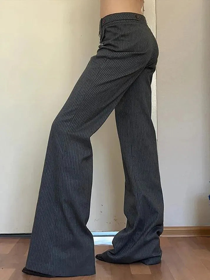 Vintage Low-Rise Striped Loose Straight-Leg Pants - AnotherChill