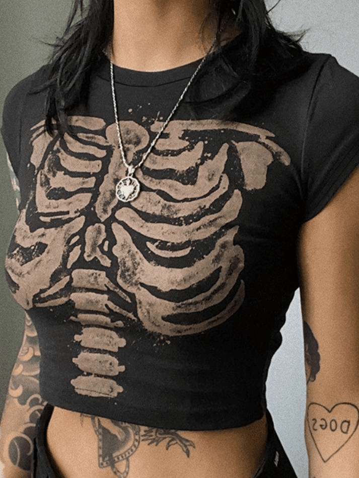 Vintage Skeleton Printed Crop Top - AnotherChill