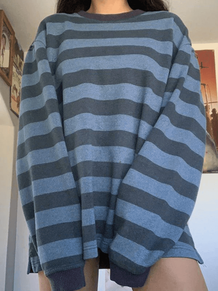 Vintage Striped Oversized Pullover Sweatshirt - AnotherChill