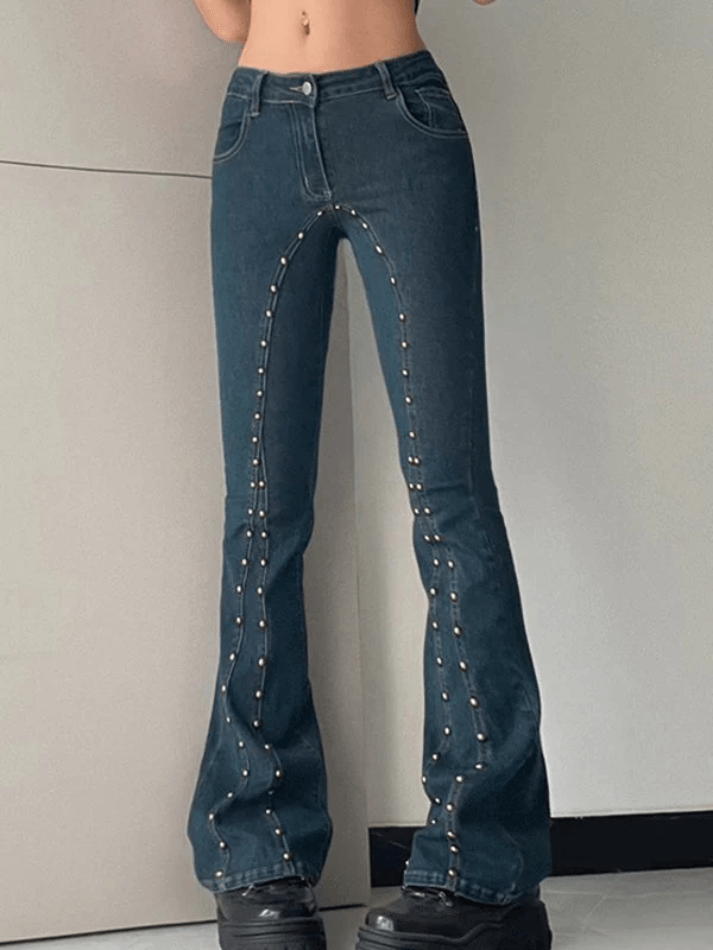 Vintage stud Paneled Low-rise Bootcut Jeans - AnotherChill