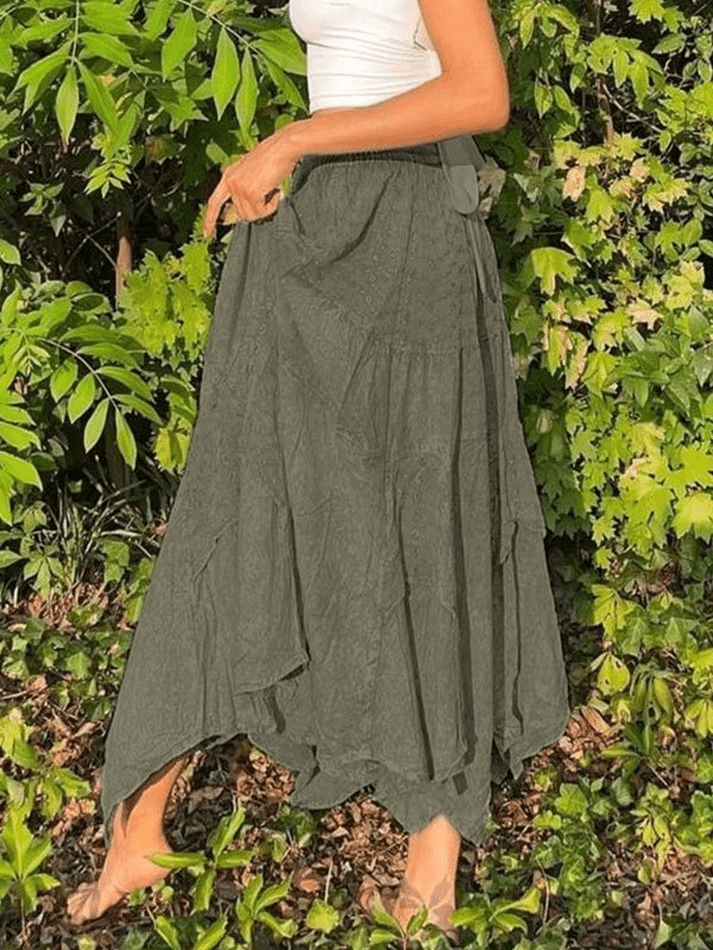 Washed Irregular Lace Up Midi Skirt - AnotherChill