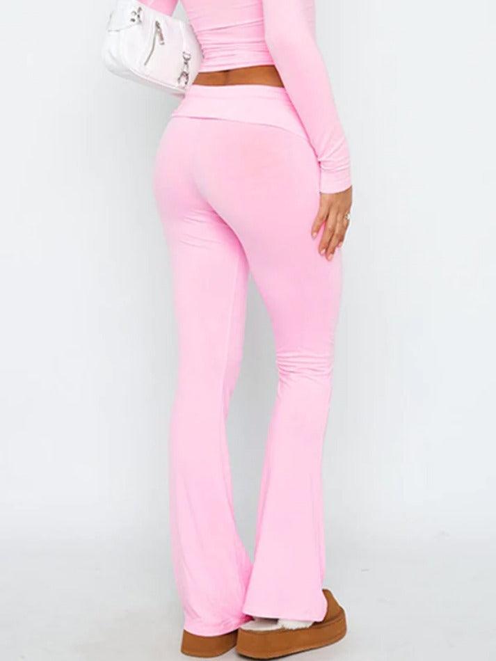 Solid High Rise Flare Leg Pants - AnotherChill