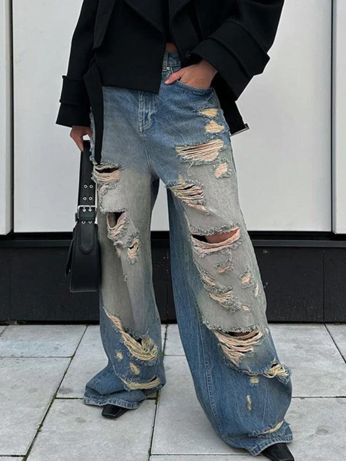 Vintage Distressed Low Rise Ripped Jeans - AnotherChill