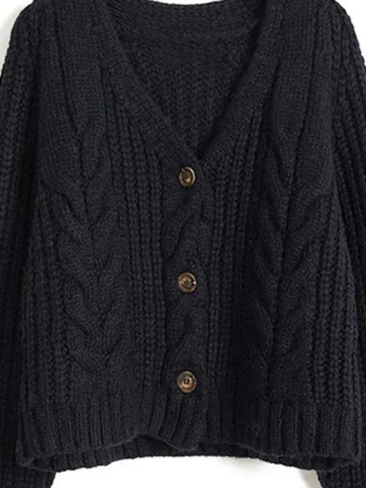 Solid V Neck Cable Knit Cardigan - AnotherChill