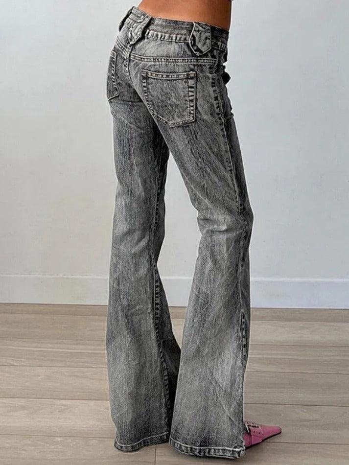 Vintage Distressed Dual Pocket Low Rise Flare Jeans - AnotherChill