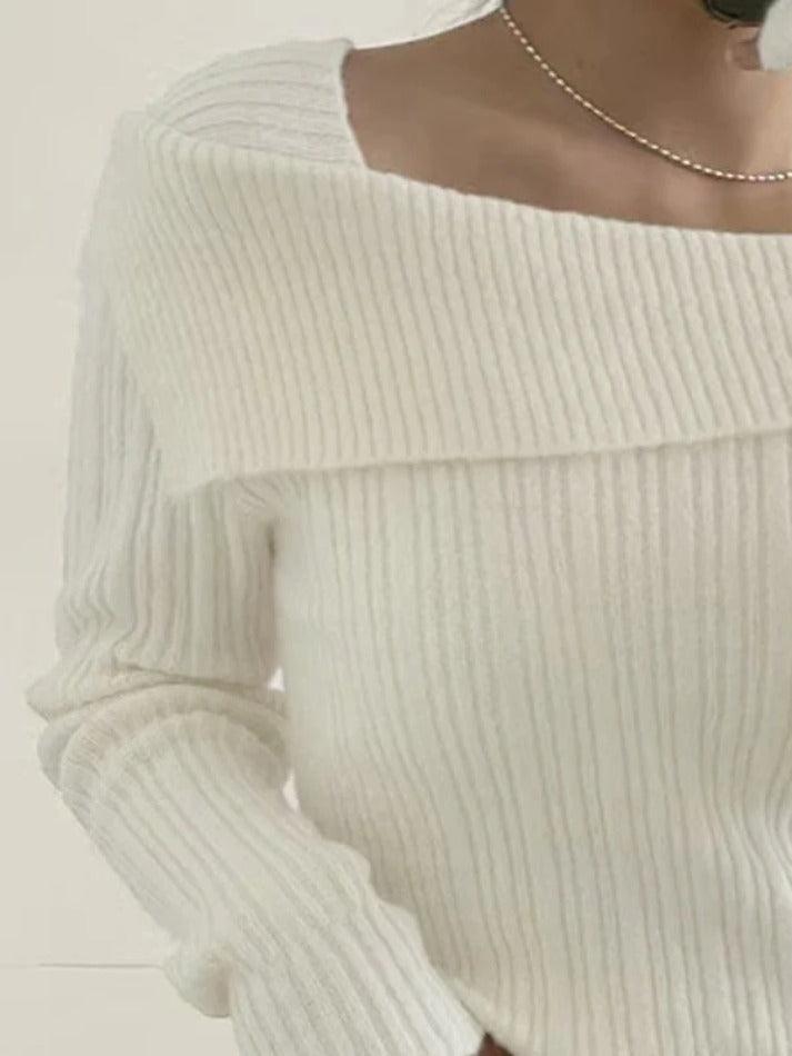 Solid Lapel Neck Slim Knit Sweater - AnotherChill