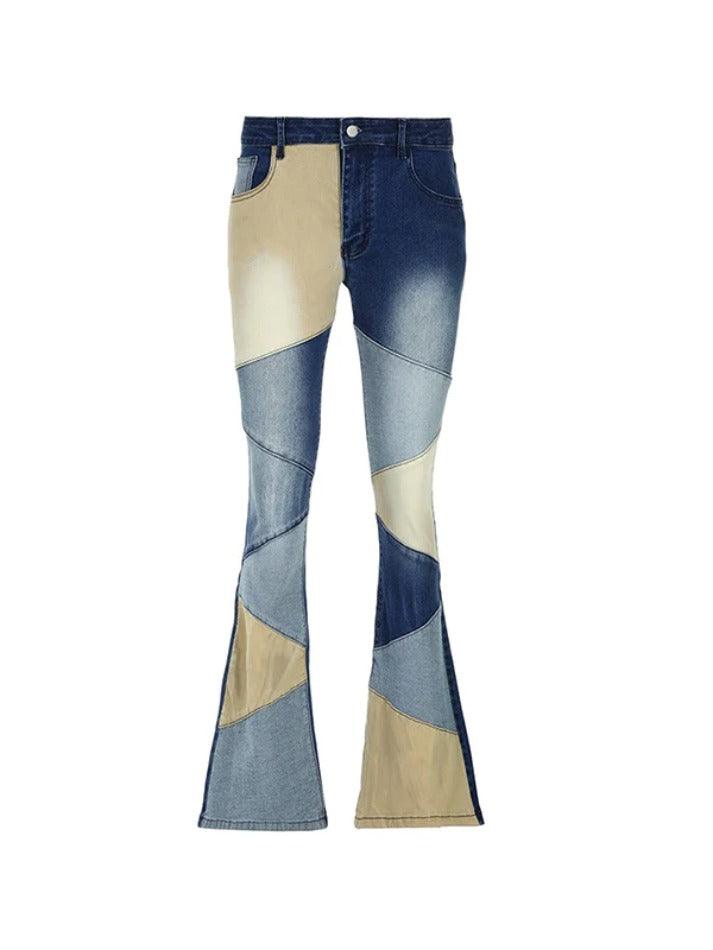 Mix Color Denim Irregular Splice Flare Jeans - AnotherChill