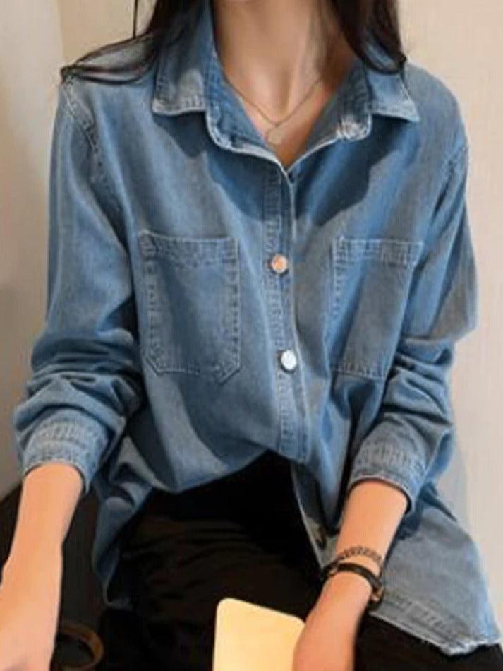 Vintage Light Blue Denim Blouses&Shirts - AnotherChill